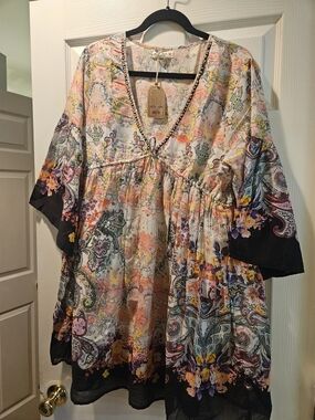 NATURAL LIFE Multicolor Boho Floral V-Neck Mini Dress